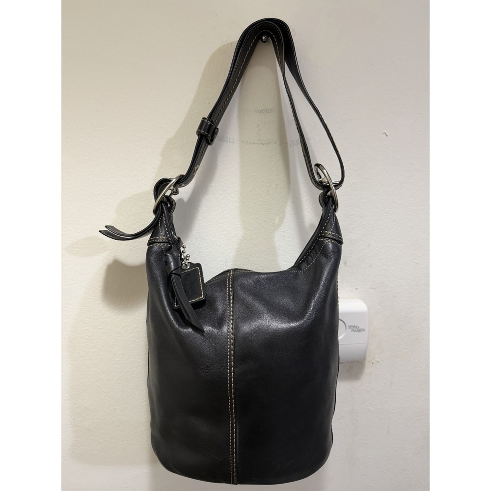 Coach F13353 Vintage Bleecker Black Leather Medium Bucket Bag Crossbody